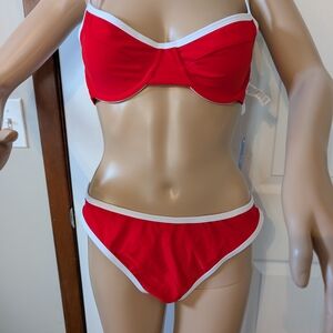 NWT Cupshe Bold Red Bikini Set with White Trim Top-med Bottom-large